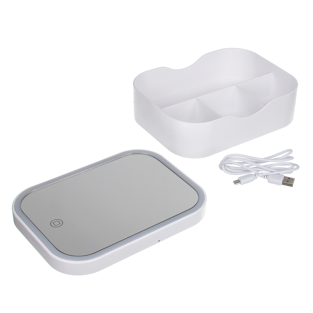 ЮНИLOOK Зеркало настольное с LED-подсветкой, 4хААА, USB-провод, пластик, стекло, 18,5х13,8х5см, 2 цв, арт.№ 347-091