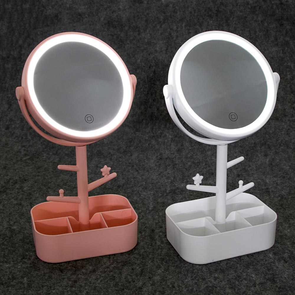 ЮНИLOOK Зеркало настольное с LED-подсветкой, 4хААА, USB-провод, пластик, стекло, 32х17см, 2 цвета, арт.№ 347-092