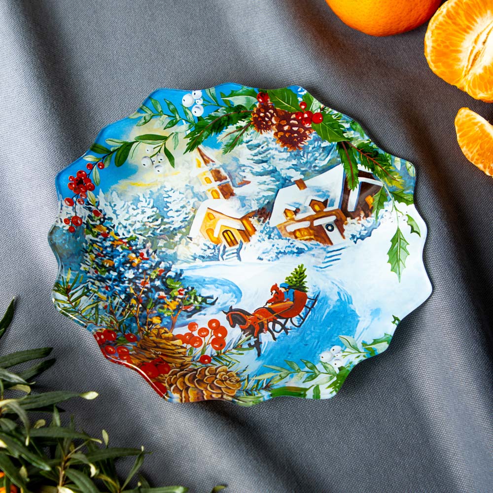Зимний пейзаж Блюдо круглое, 20см, стекло, арт.№ 820-788