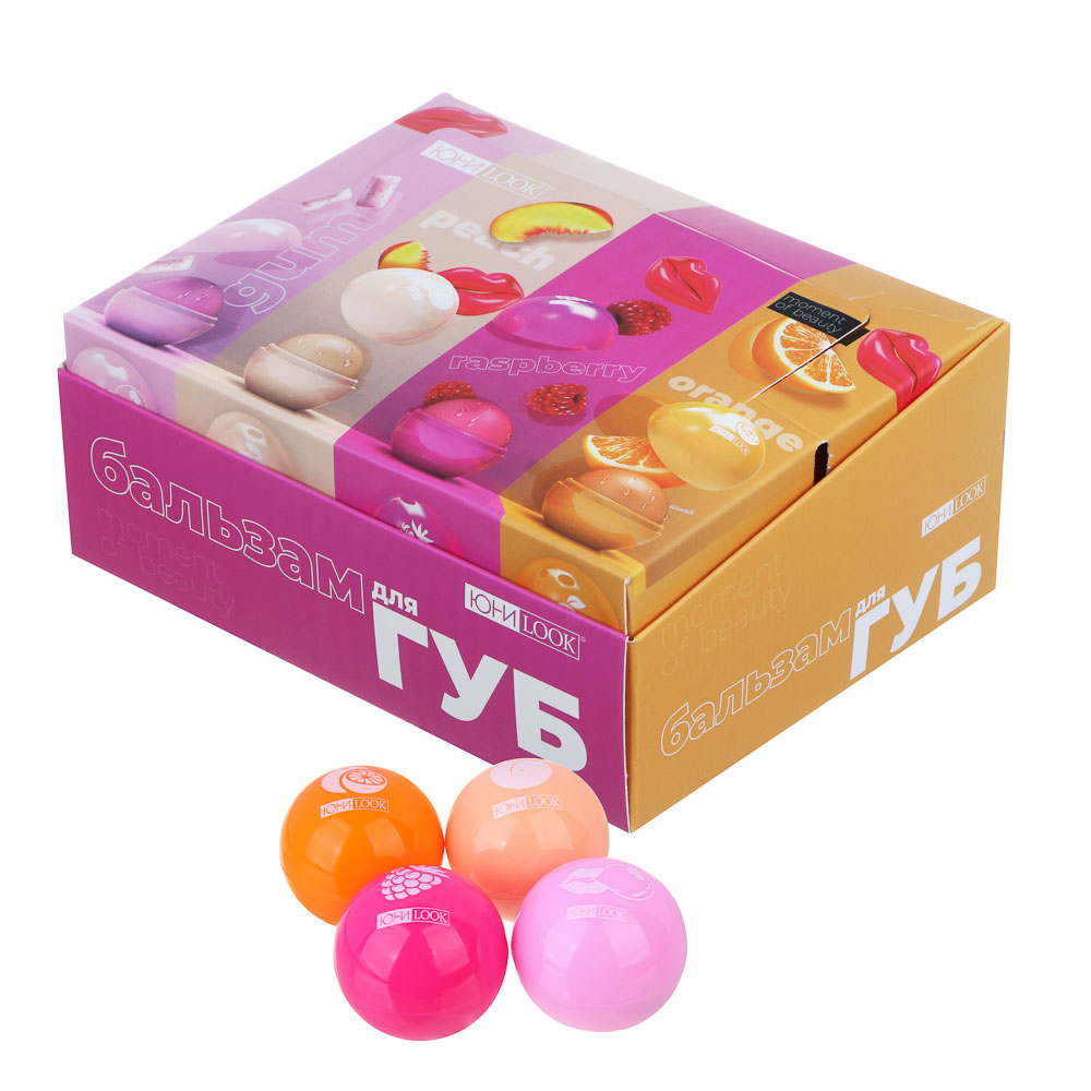 ЮНИLOOK Бальзам для губ 8г, жвачка, персик, малина, апельсин, арт.№ 330-422