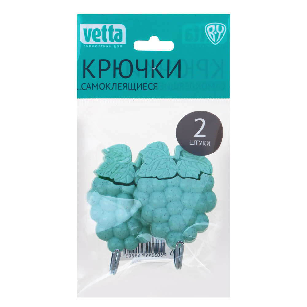 VETTA Крючки самоклеящиеся в пакете, 2 шт, пластик, металл, 3 дизайна, WF-038, арт.№ 440-079