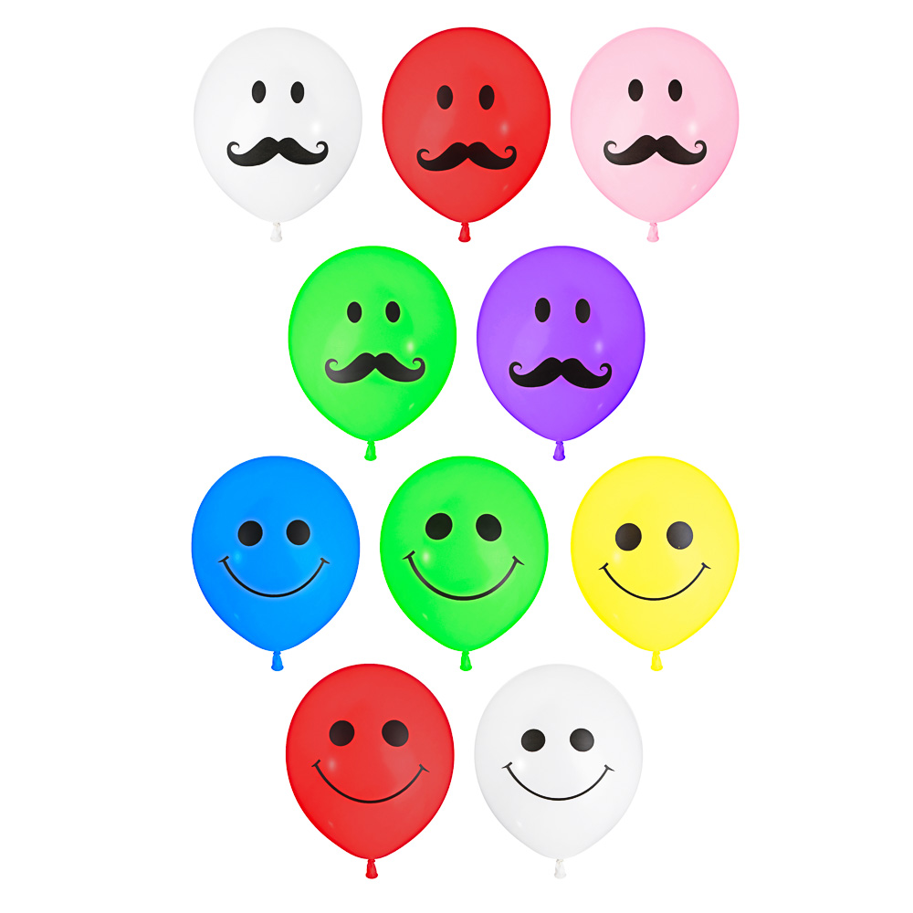 Капитан Весельчак Шары воздушные с рисунком 2 ст. 12" 5 шт. Смайлы, Усы, 518032/031, арт.№ 518-059