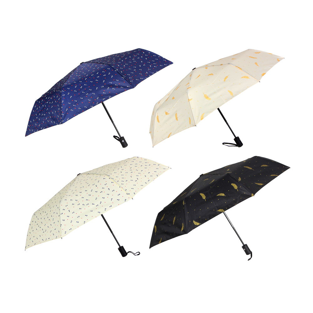 Зонт универсальный, автомат, металл, пластик, резина, полиэстер, 53,5см, 8 спиц, 4 дизайна, арт.№ 302-330