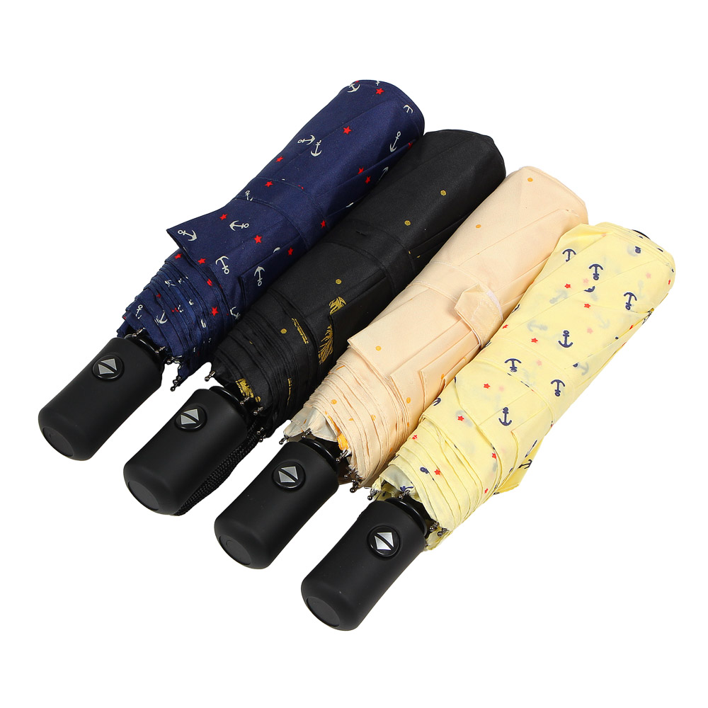 Зонт универсальный, автомат, металл, пластик, резина, полиэстер, 53,5см, 8 спиц, 4 дизайна, арт.№ 302-330