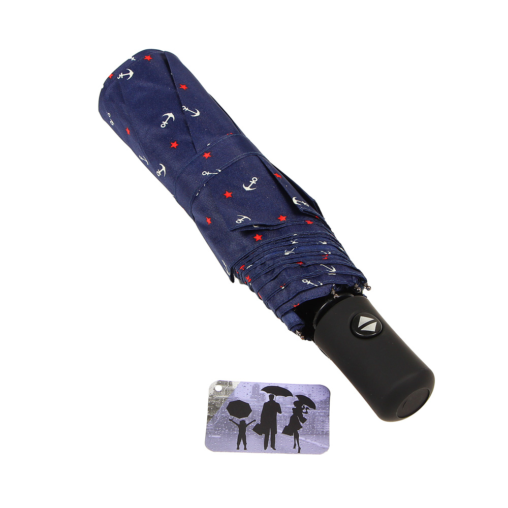 Зонт универсальный, автомат, металл, пластик, резина, полиэстер, 53,5см, 8 спиц, 4 дизайна, арт.№ 302-330