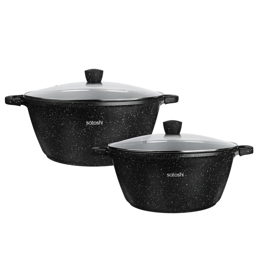 Набор кастрюль SATOSHI Лион 4 предмета 36 см, 40 см, 13,5 л, 18,5 л + крышки, а/п покрытие мрамор, силик.протекторы ручек, индукция, арт.№ 846-689