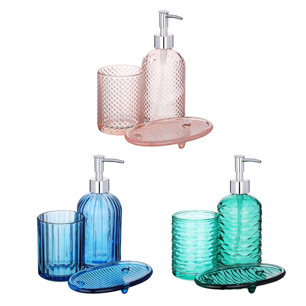BY Набор для ванной 3 пр. "Стихия", стекло, 3 дизайна, арт.№ 463-086