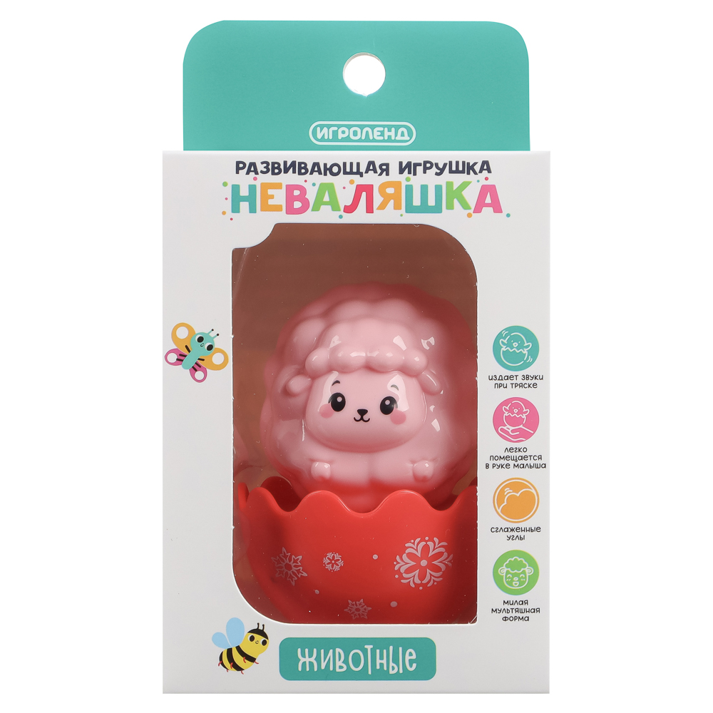 Развивающая игрушка Неваляшка "Животные", ИГРОЛЕНД, ABS, арт.№ 889-092