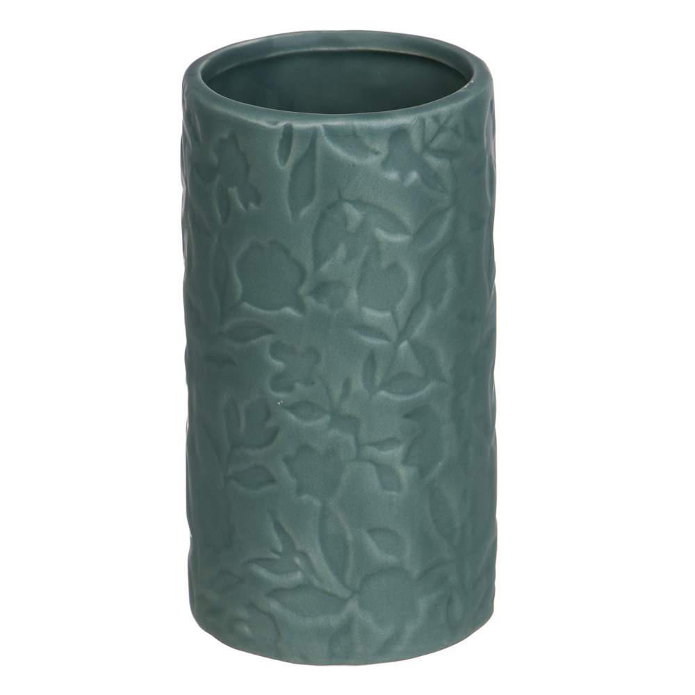 VETTA Стакан для ванной комнаты, керамика, 7x7x13 см, листья, ментоловый, арт.№ 478-202
