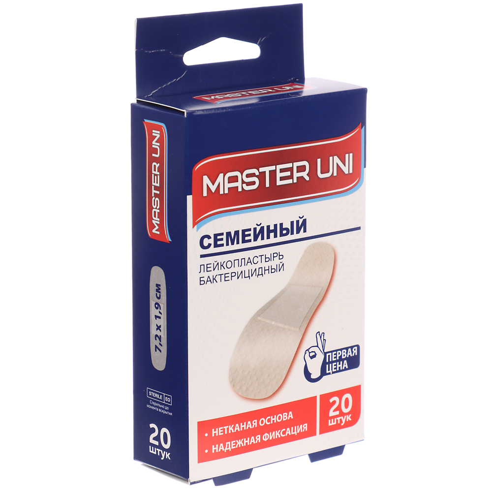 Лейкопластырь MASTER UNI "Семейный" бактериц,на нетк.основе,20шт, арт.№ 360-186