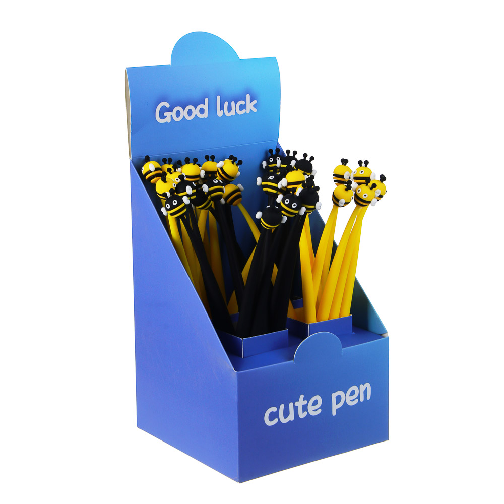 Ручка шариковая синяя, с наконечником в форме пчелки, гибкий корпус, 2 дизайна, шоу-бокс, арт.№ 591-274