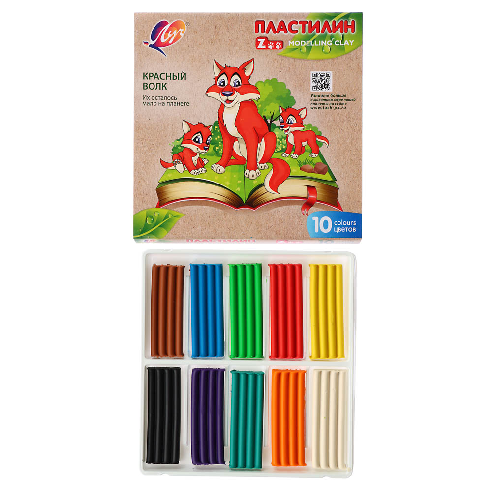 ЛУЧ Пластилин "ZOO", 10 цветов, 150 грамм, в картонной коробке, 29С 1721-08, арт.№ 239-067