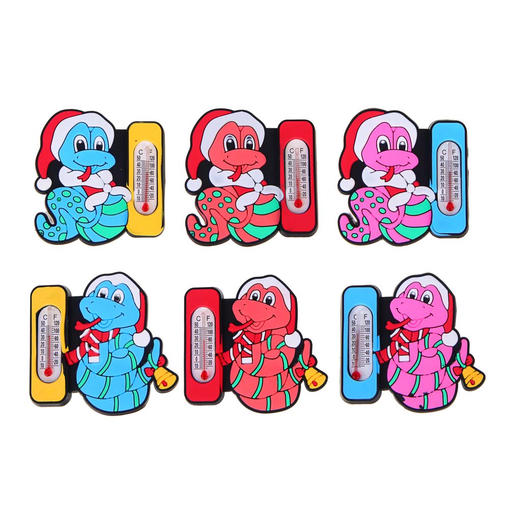 СНОУ БУМ Магнит Символ Года, с термометром, ПВХ, 6х0,5х5 см, 6 дизайнов, арт.№ 705-010