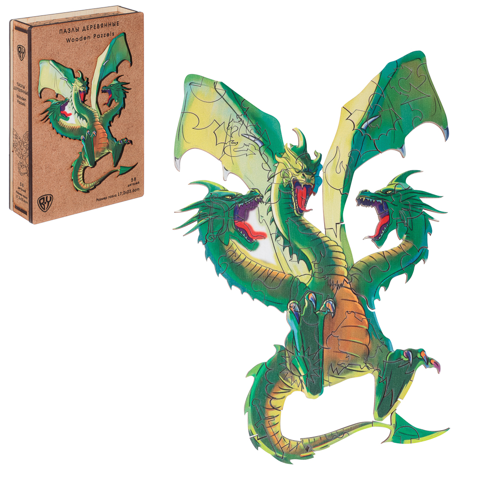 BY Пазл деревянный-игры в дорогу "Змей Горыныч", 18x12x3,4 см, фанера, картон, арт.№ 898-022