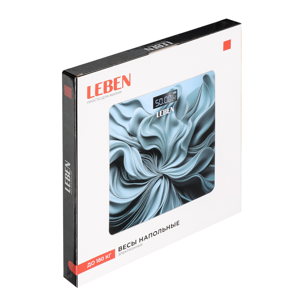 LEBEN Весы напольные электронные "Blue", ЖК-дисплей, макс. нагр.до 180кг, 28х28см, арт.№ 252-100