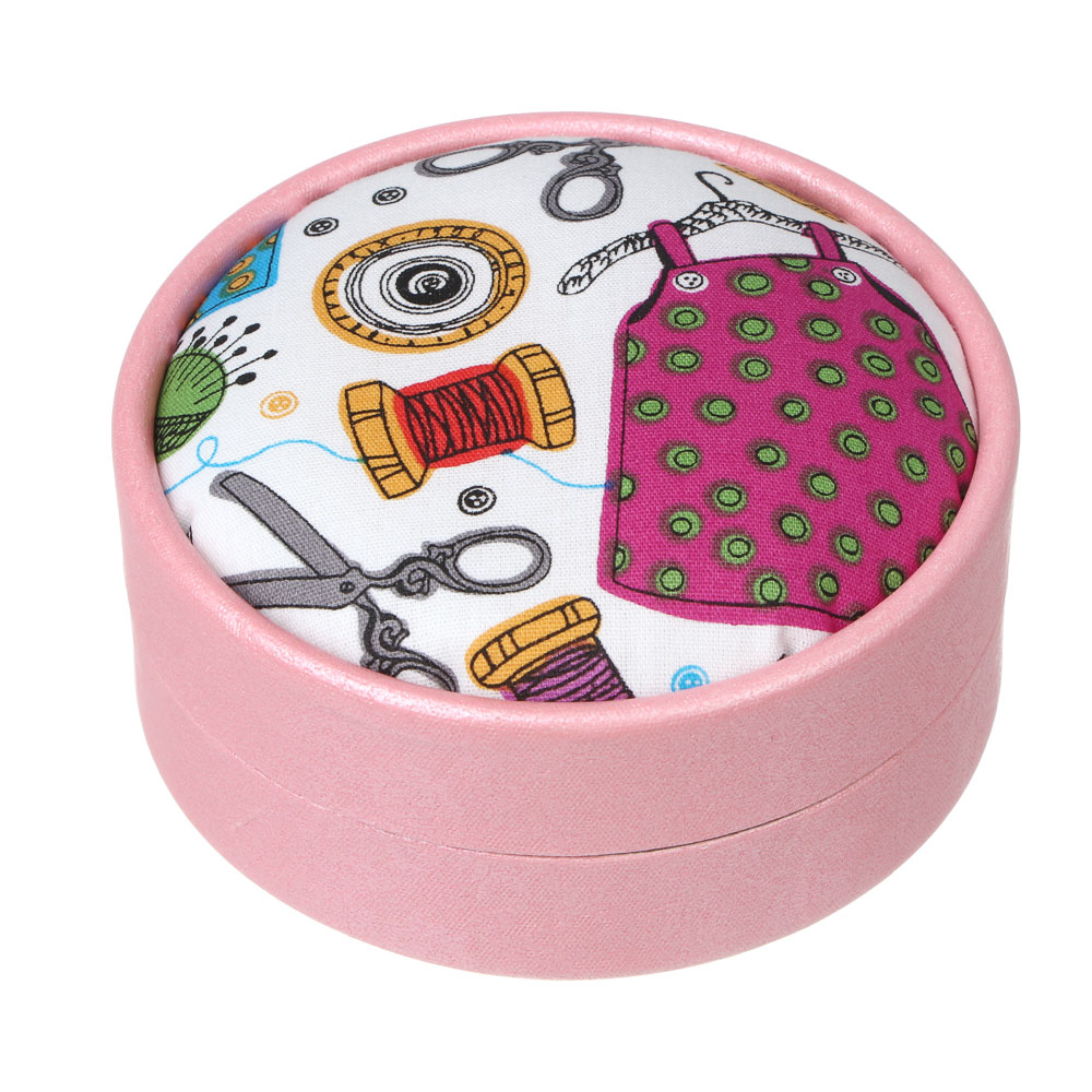 Набор швейных принадлежностей в круглом корпусе, d8,5х4,5см, 21 предмет, 2 дизайна, арт.№ 308-409