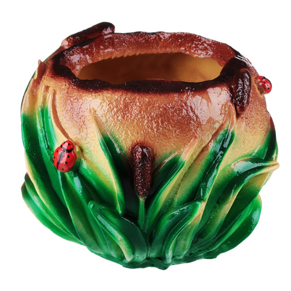 Зоокашпо "Камыш" с птицами, гипс, 14x18 см, арт.№ 164-222