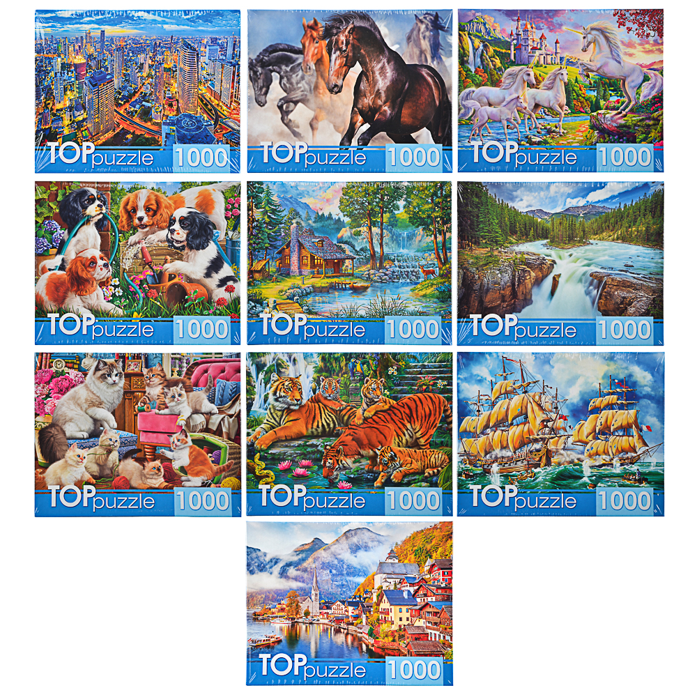РЫЖИЙ КОТ Пазлы TOPpuzzle, 1000 деталей, картон, 19х15x6,7см, 8-12 дизайнов, арт.№ 898-017