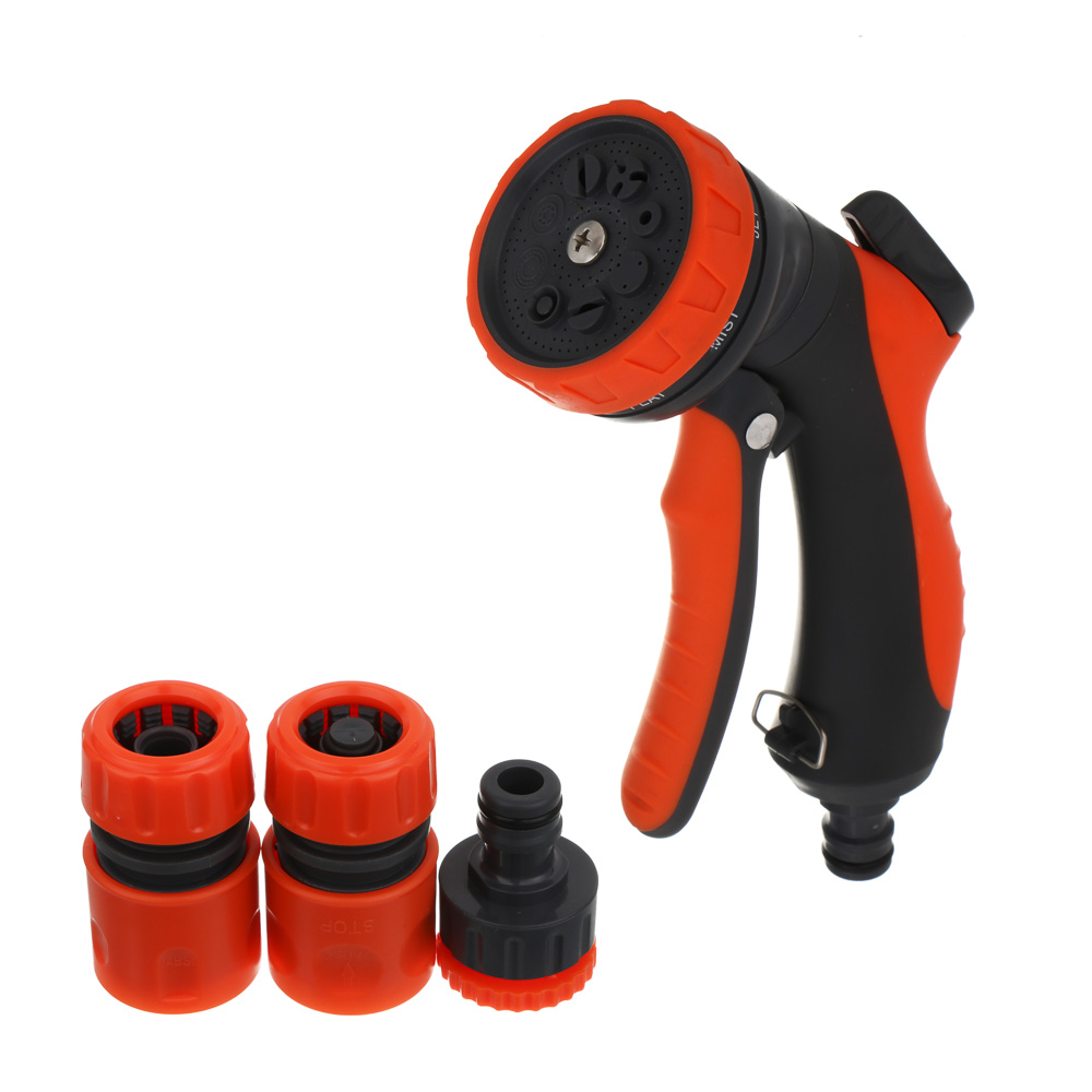 INBLOOM Набор садовый для полива (пистолет 8 реж- 1шт., 1/2" коннектор 2шт., 1/2"-3/4" штуцер-1шт.),, арт.№ 161-021