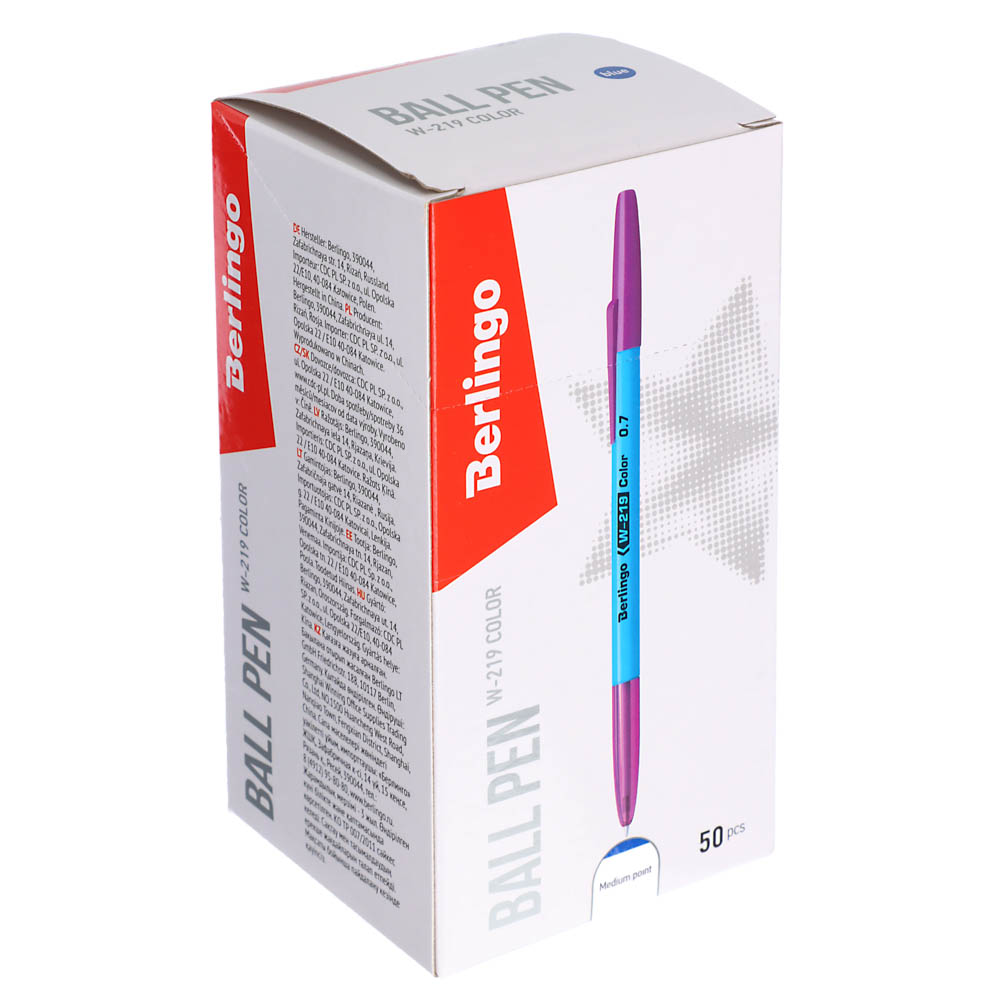 Ручка шариковая "W-219 Колор" синяя, 0,7мм, пластик, 4 цвета корпуса, CBp_70912, арт.№ 627-126