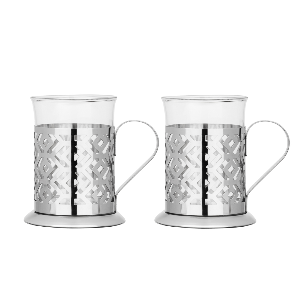 SATOSHI Гельсингфорс Набор стаканов с подстаканниками 2 шт., 200 мл, стекло, нержавеющая сталь, арт.№ 850-241